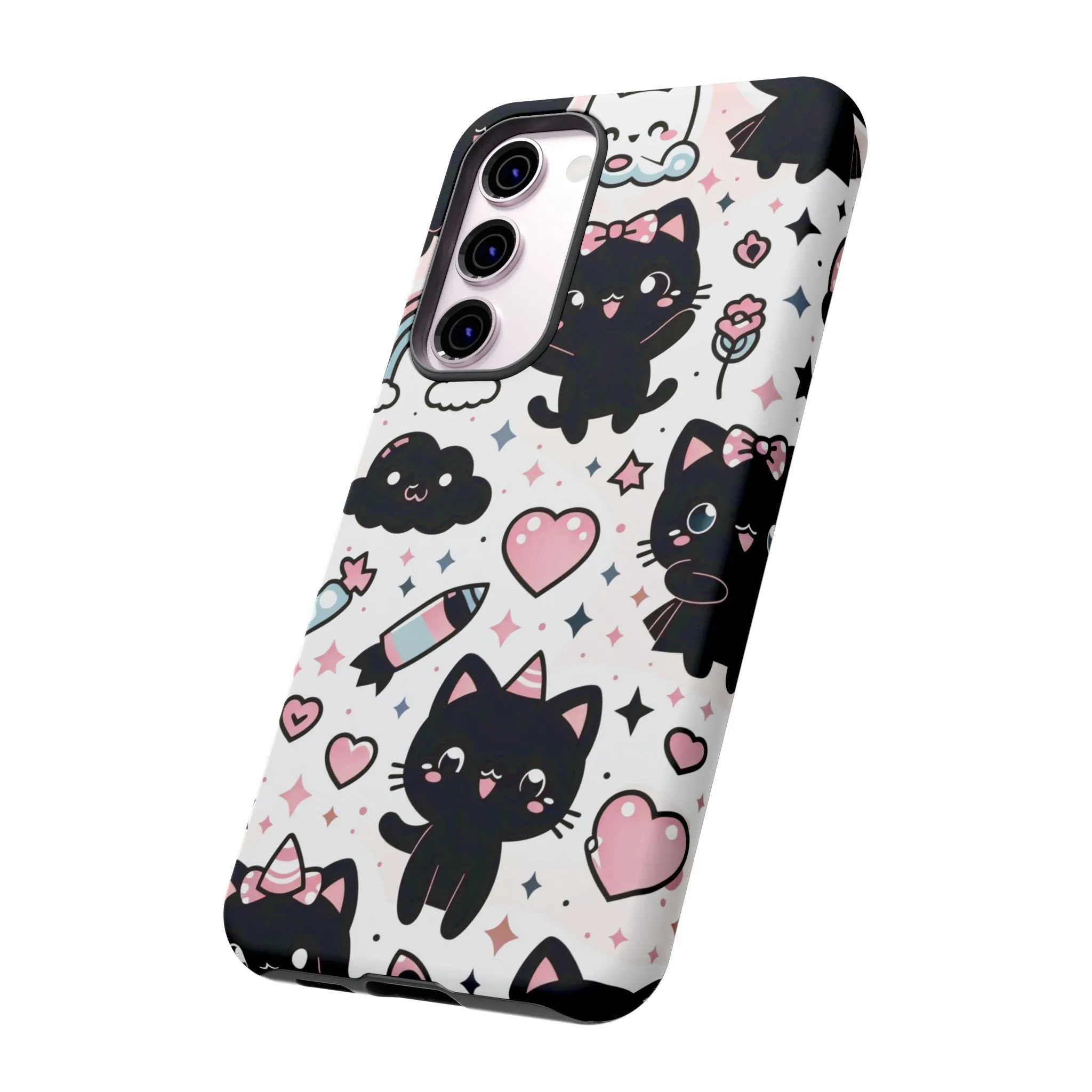 The Ultimate Kawaii Cell Phone Case: Spoil your phone with a pink background and black cats...because why not?