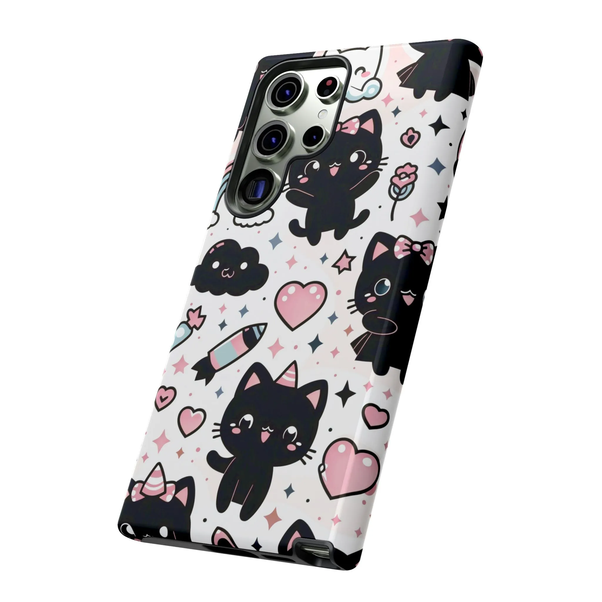 The Ultimate Kawaii Cell Phone Case: Spoil your phone with a pink background and black cats...because why not?