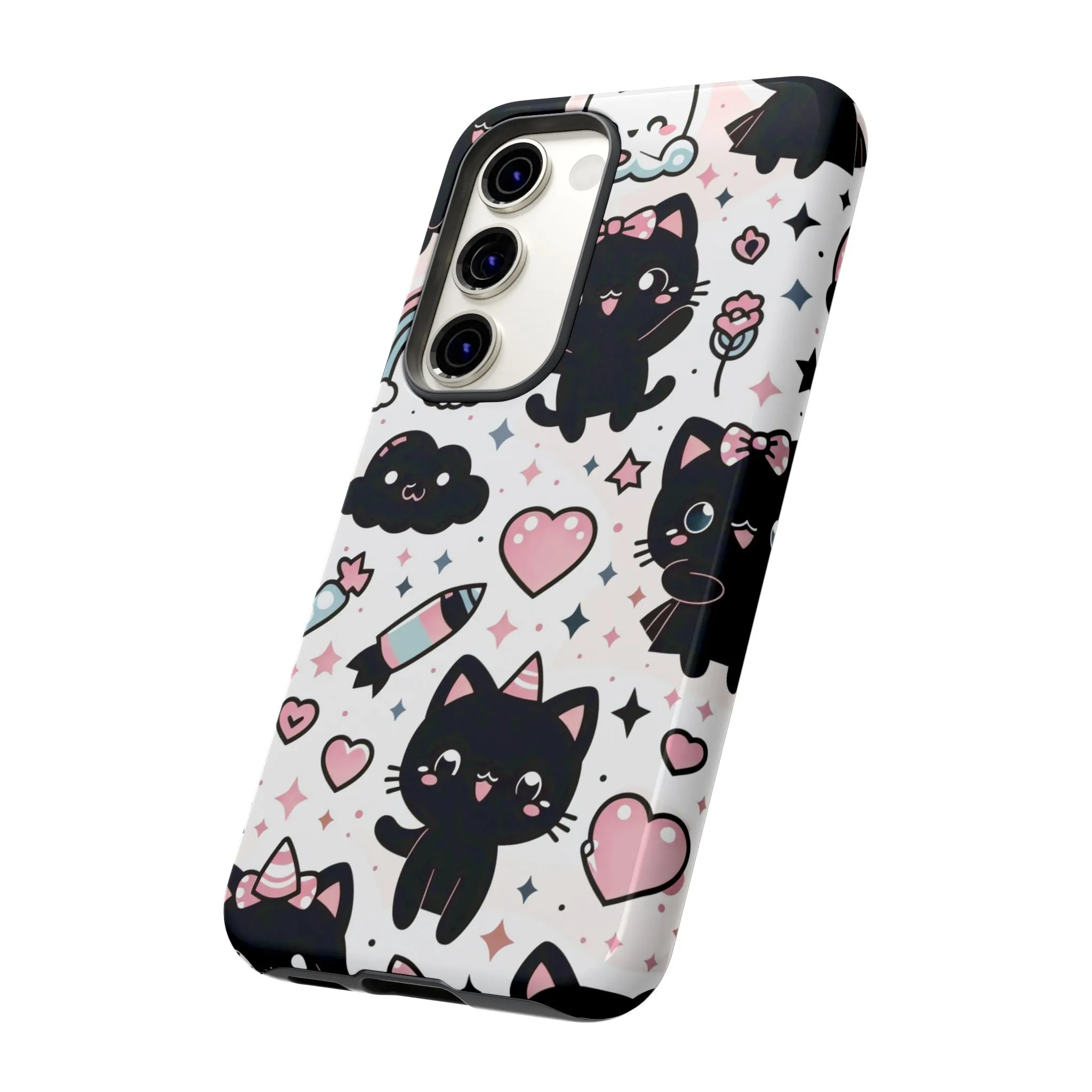 The Ultimate Kawaii Cell Phone Case: Spoil your phone with a pink background and black cats...because why not?