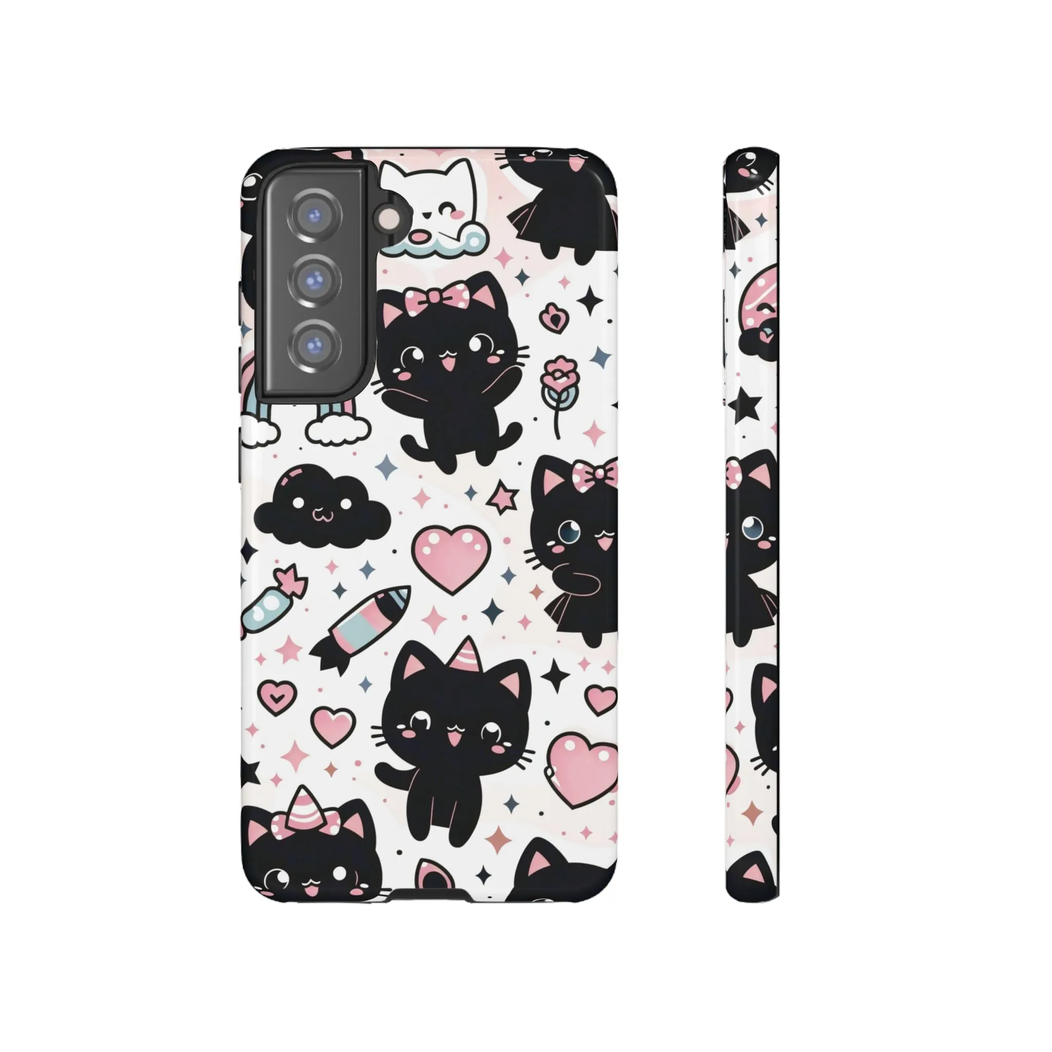 The Ultimate Kawaii Cell Phone Case: Spoil your phone with a pink background and black cats...because why not?