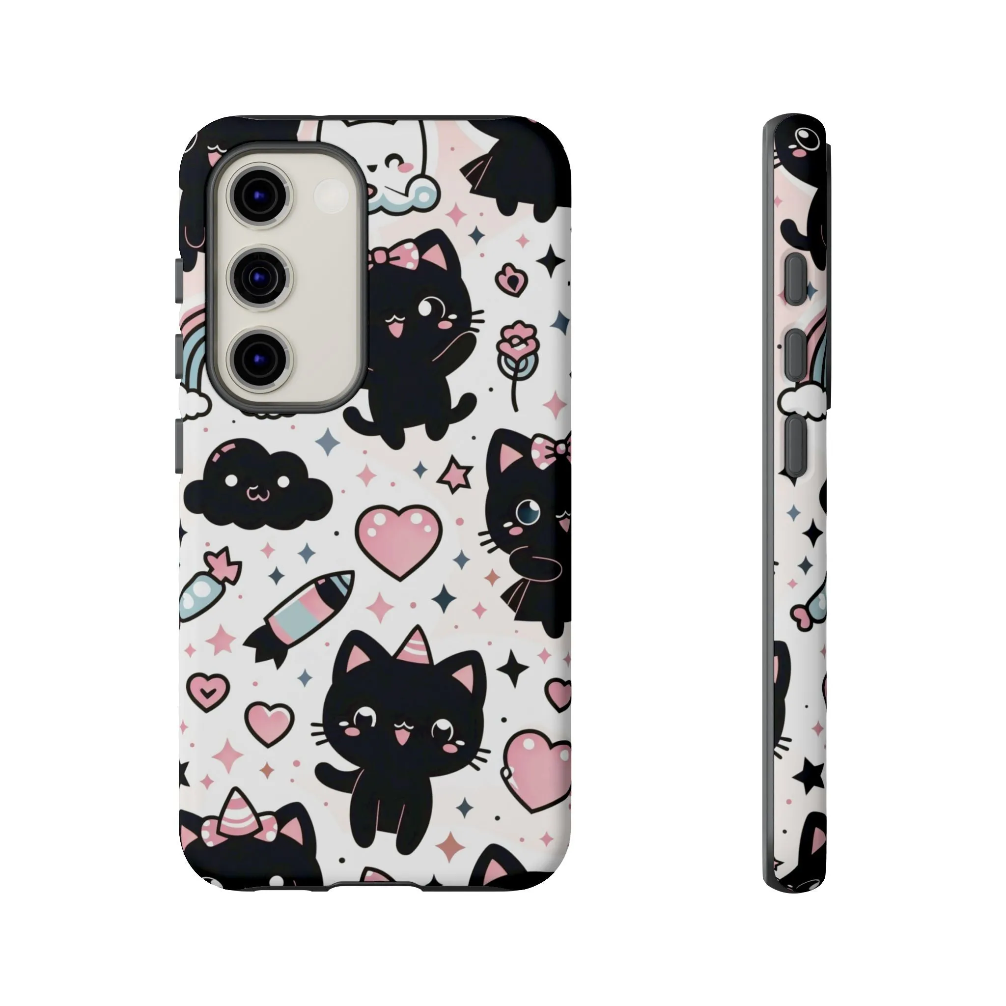 The Ultimate Kawaii Cell Phone Case: Spoil your phone with a pink background and black cats...because why not?