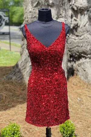 Tight Wine Red Sequins Short Homecoming Dress Party Gown