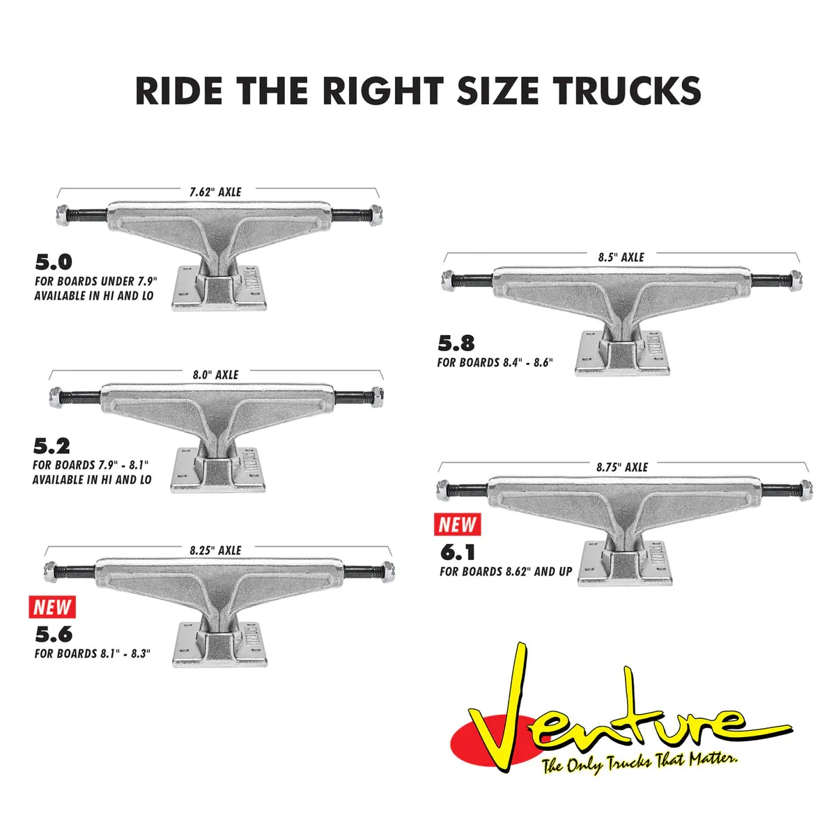 Venture Trucks V-Hollow OG Wings Low Polished / Black Skateboard Trucks - 5.0" Hanger 7.75" Axle (Set of 2)