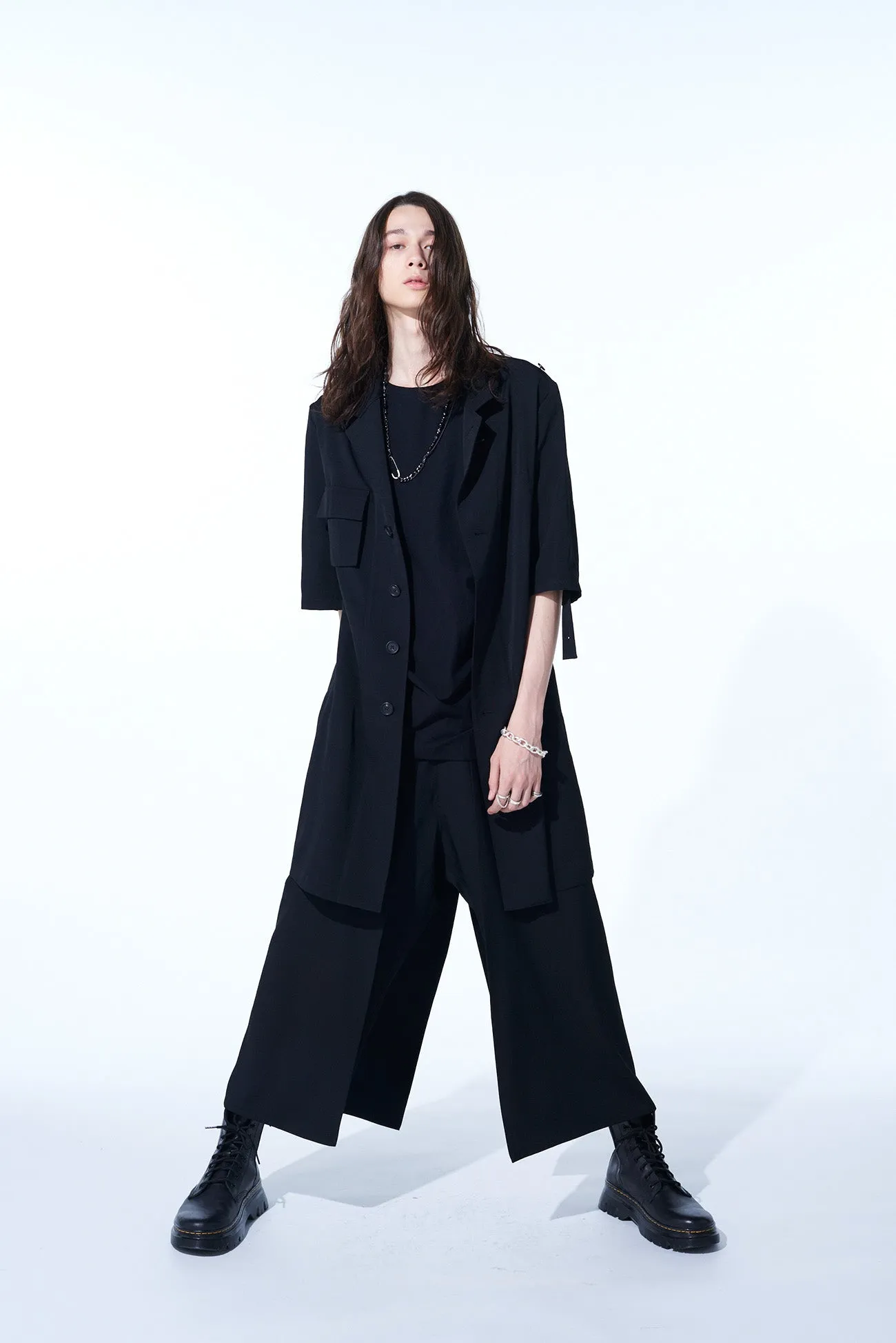 WASHER FINISHED WOOL GABARDINE LAYERED PANTS