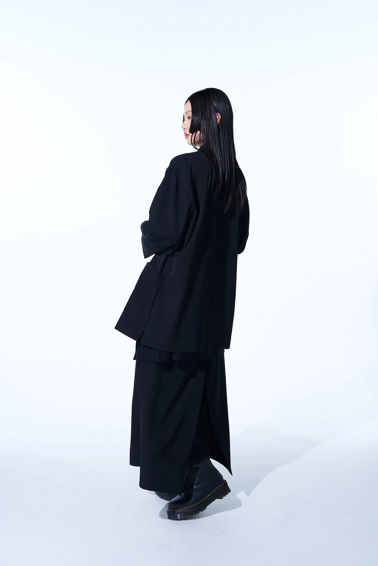 WASHER FINISHED WOOL GABARDINE LAYERED PANTS