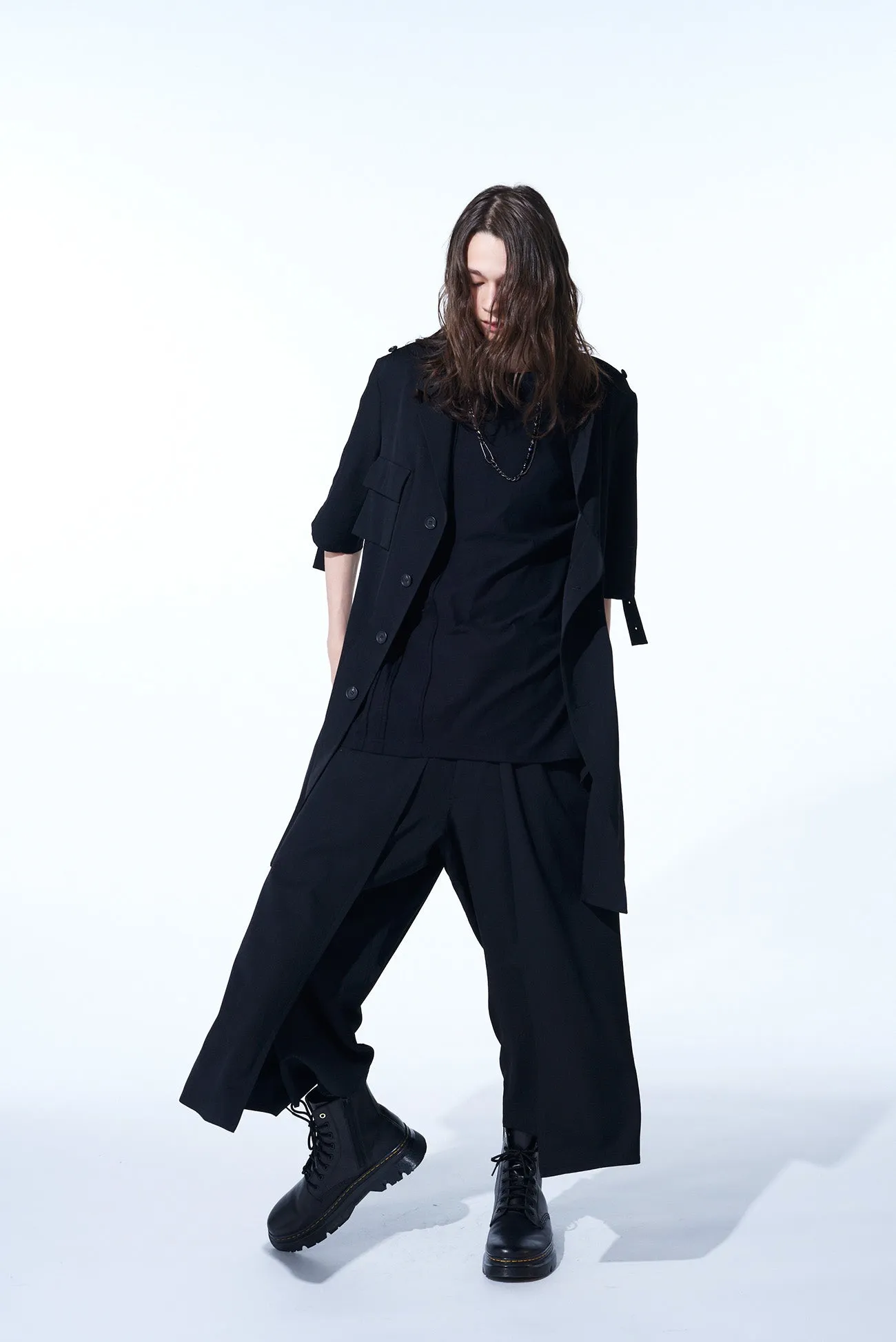 WASHER FINISHED WOOL GABARDINE LAYERED PANTS