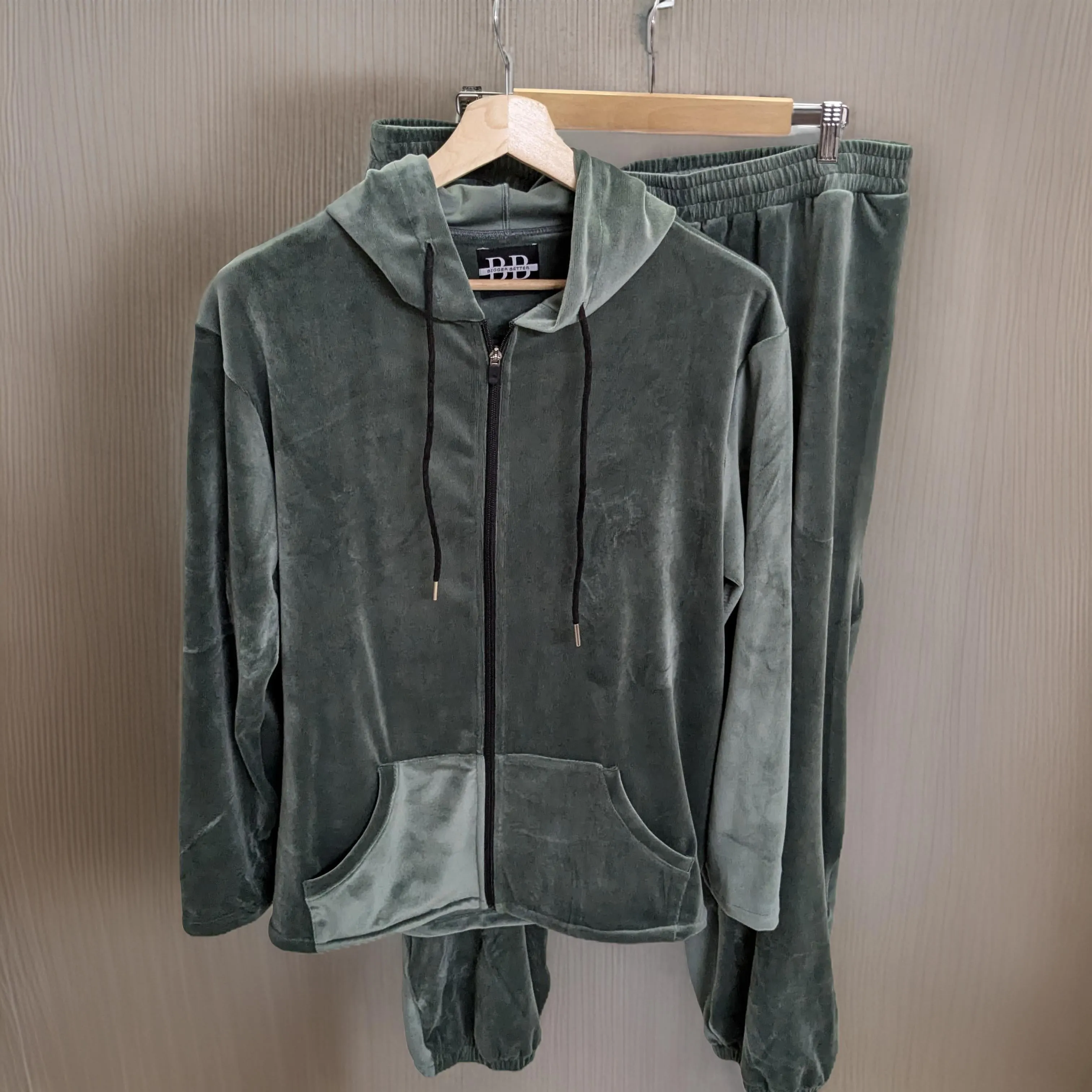 Winter Super Soft Green Velvet Hoodie Co-ord Set