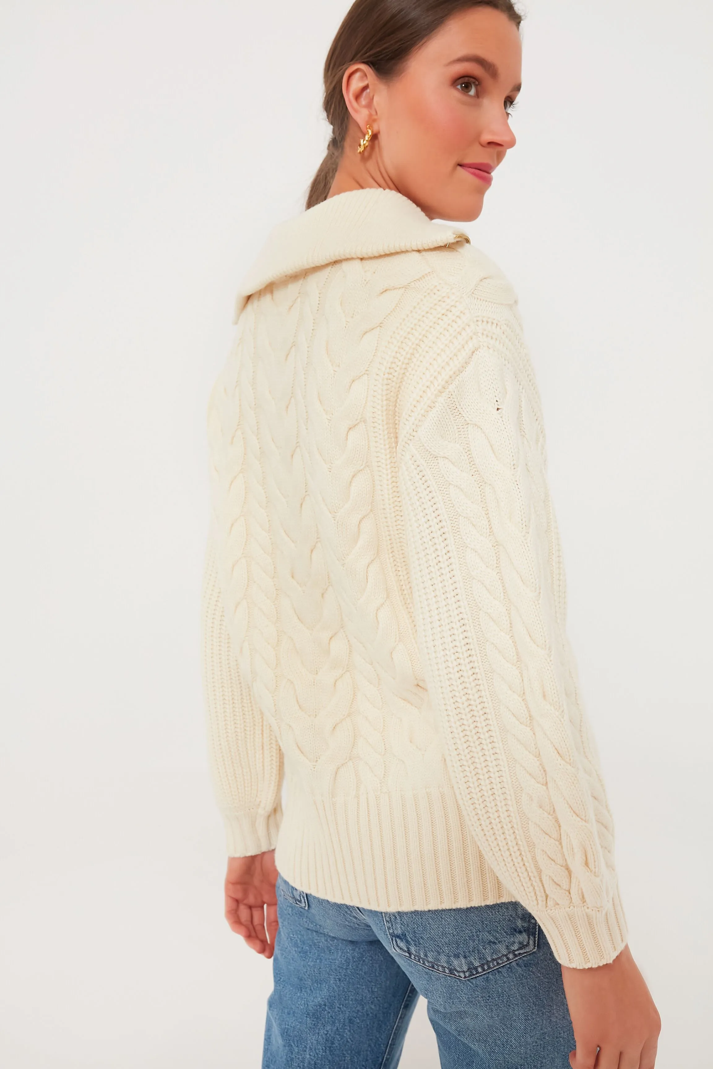 Winter White Daria Half Zip Cable Knit