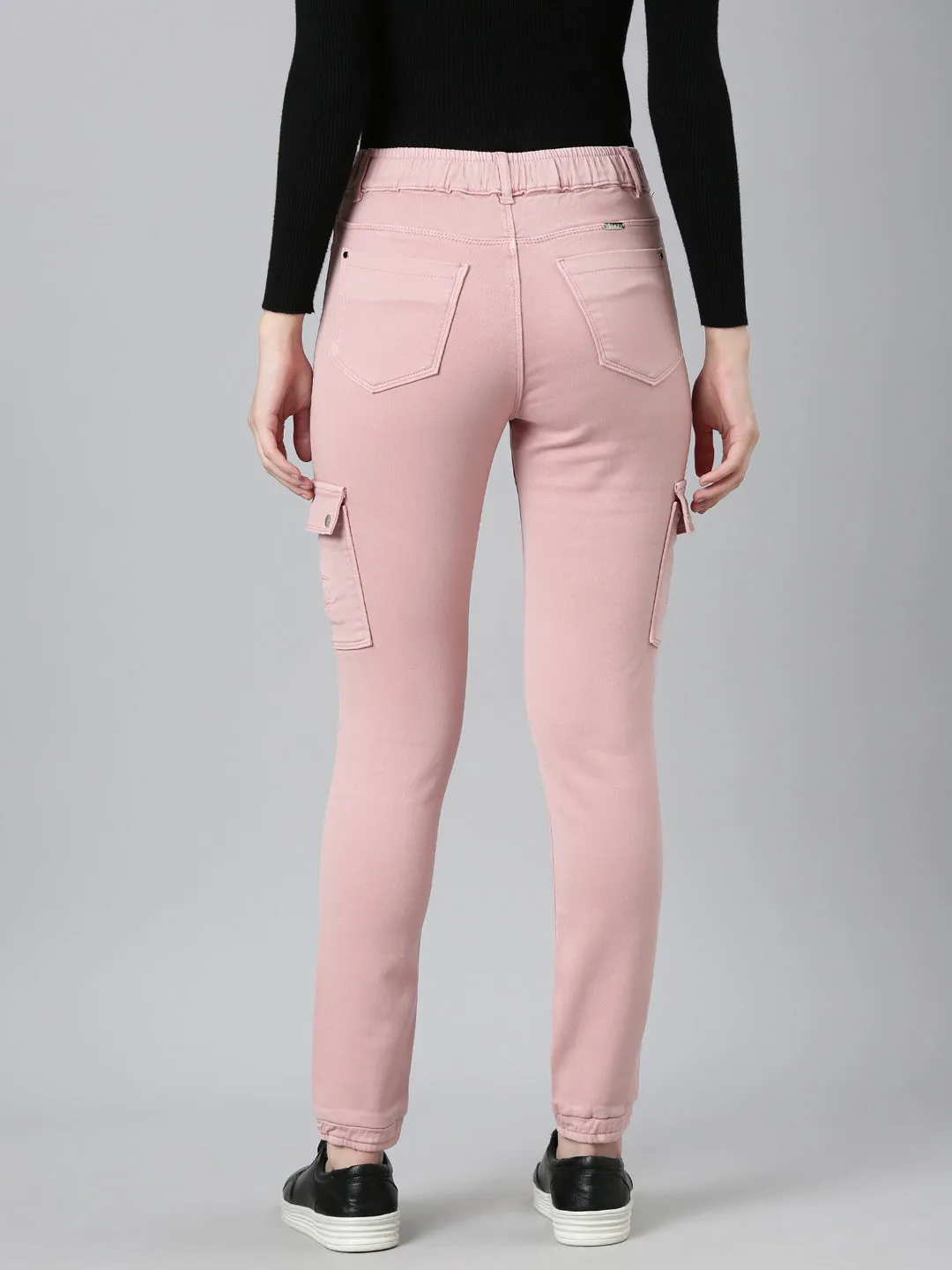 Women Pink Solid Jogger Denim Jeans