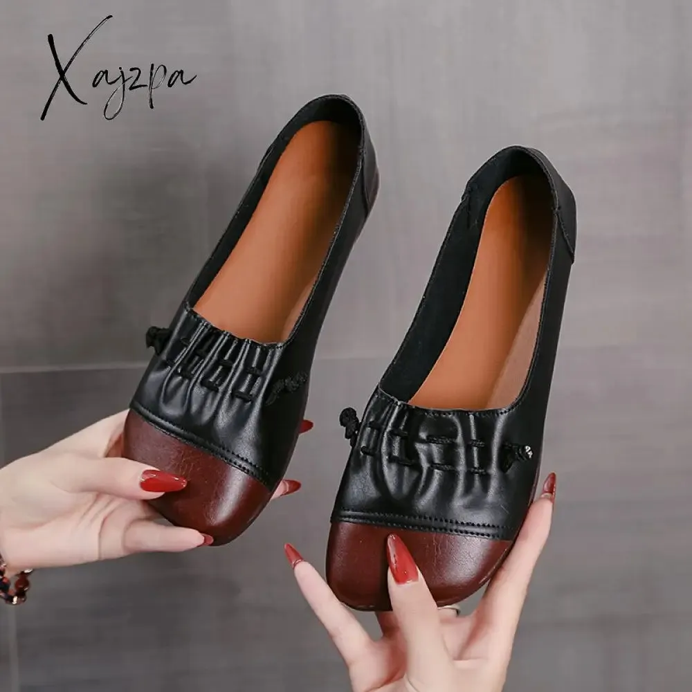 Xajzpa Women Flats Retro Shoes New Shallow Mouth Shoes Retro Slip On Fashion All-Match Women Shoes Women Casual Fashion Chaussure Femme