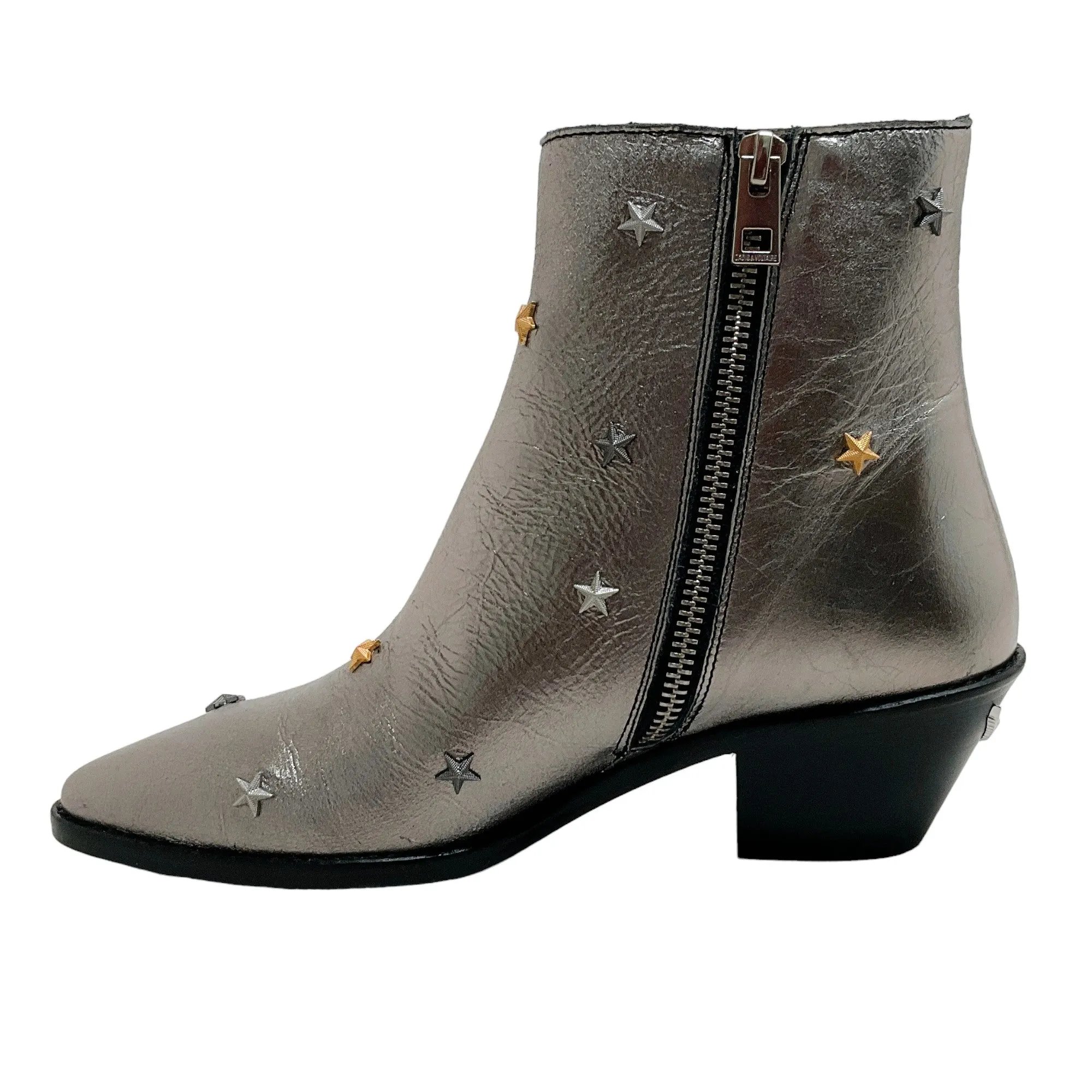 Zadig & Voltaire Silver Metallic Booties with Star Studs